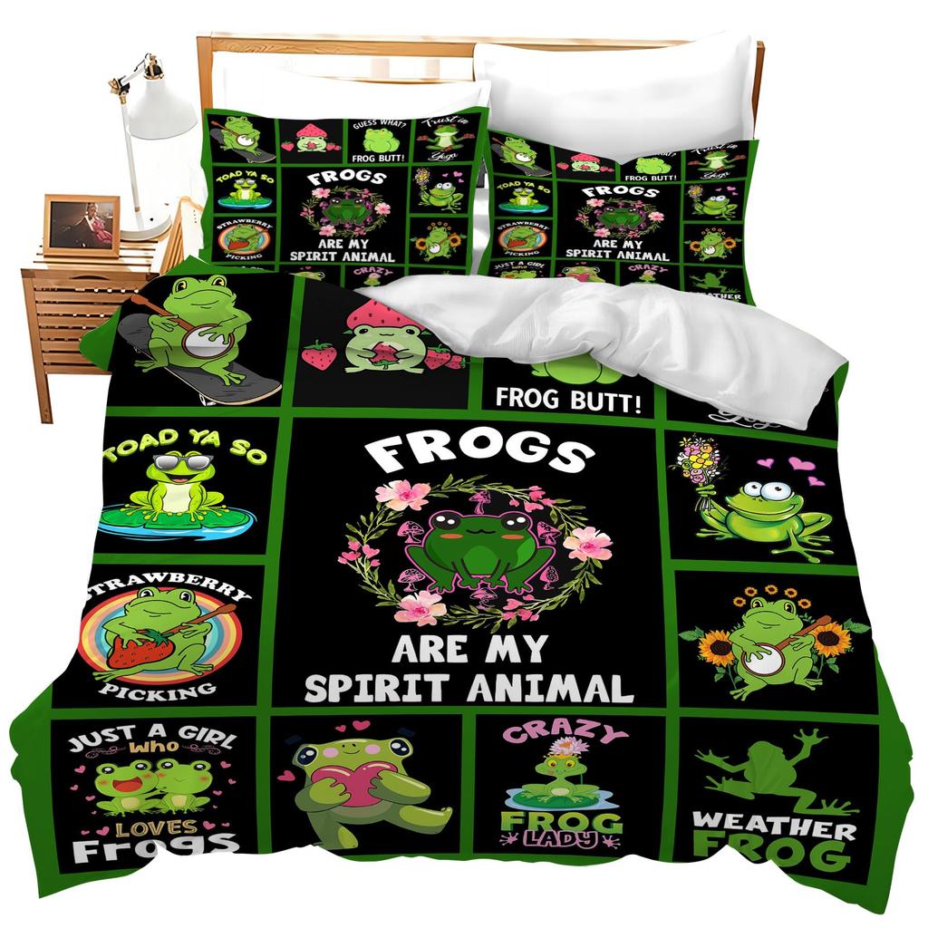 Funny Smoking Frog Duvet Cover Set King Bedding Set Boho Moon Stars Botanical Fungus Mushroom Comforter Cover Children Bedding