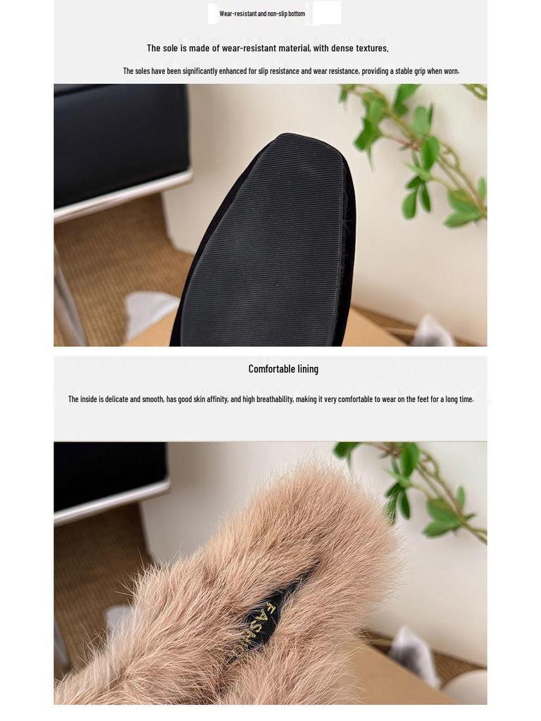 2025 Herbst/Winter Damen Samtgefütterte Kaninchenfell Halbzellen-Mules