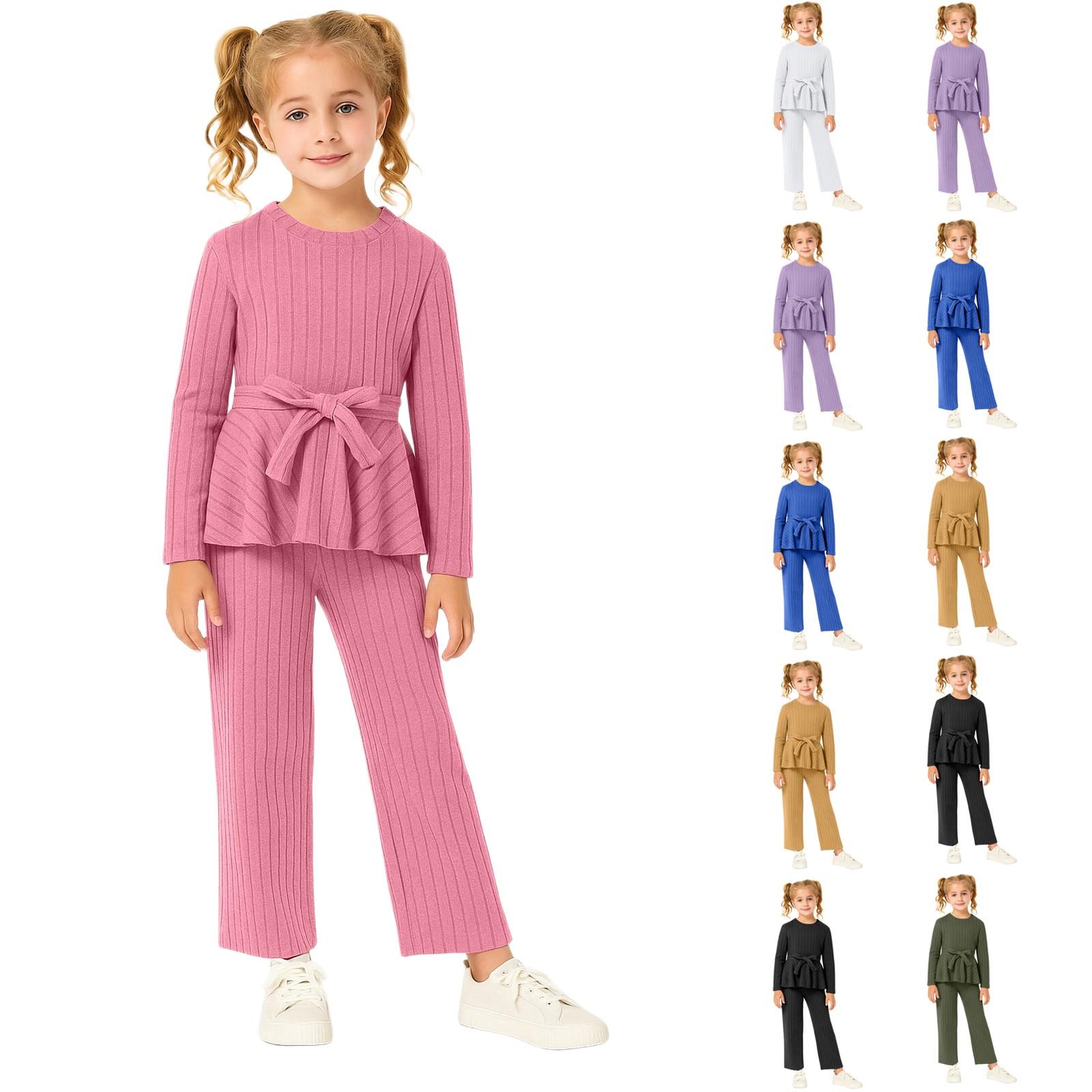 

Girls Striped Knit Set - Long Sleeve Top & Straight Wide Leg Pants 9 жовтий