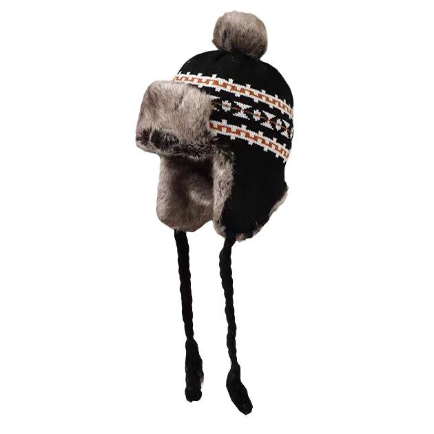 Retro thickened warm rhombus ear protection hat ins windproof Lei Feng hat personalized niche knitted hat female flying hat