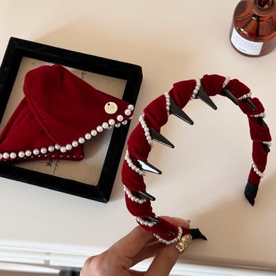 Atmosfera Outono-Inverno Veludo Retrô Pérola Headband Elegante Alta Coroa Antiderrapante Denteado Pente Coque de Cabelo Headband