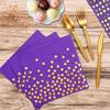 Purple and Gold Party Supplies 140 Pieces Golden Dot Disposable Party Dinnerware Purple Paper Plates Napkins Cups Gold Plastic