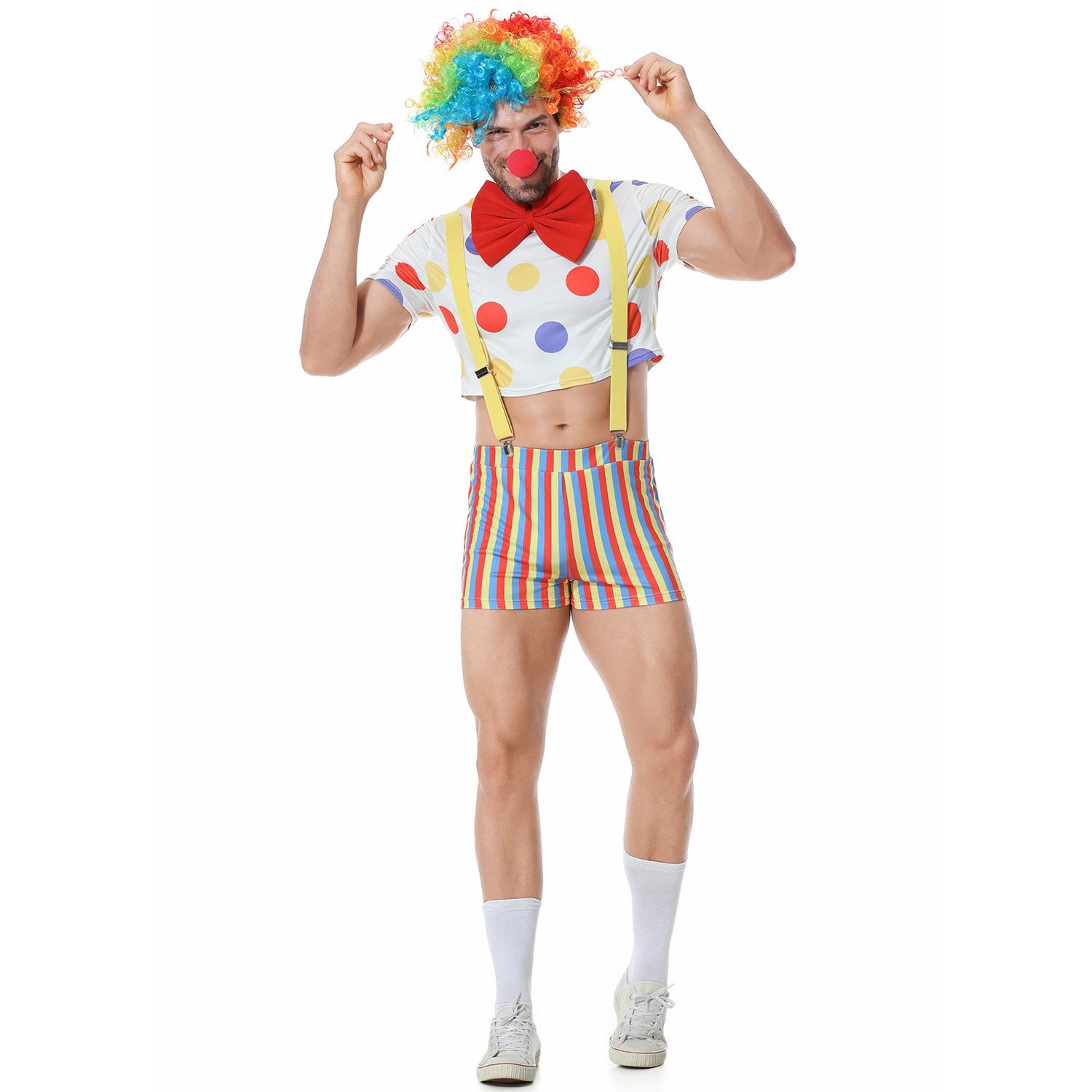 

Funny male clown costumes, funny cos party costumes, festival magic polka dot clown performance costumes M