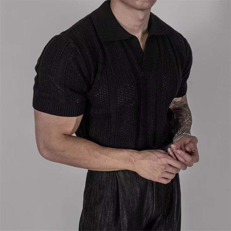 Men's Summer Knit Mesh Polo Shirt - Short Sleeve, Korean Style, Light Mature Design