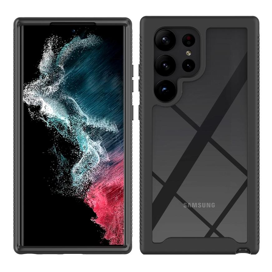 

For Samsung Galaxy S23 Ultra PC+TPU Hybrid Cover Full Protection PET Screen Protector Phone Case Black