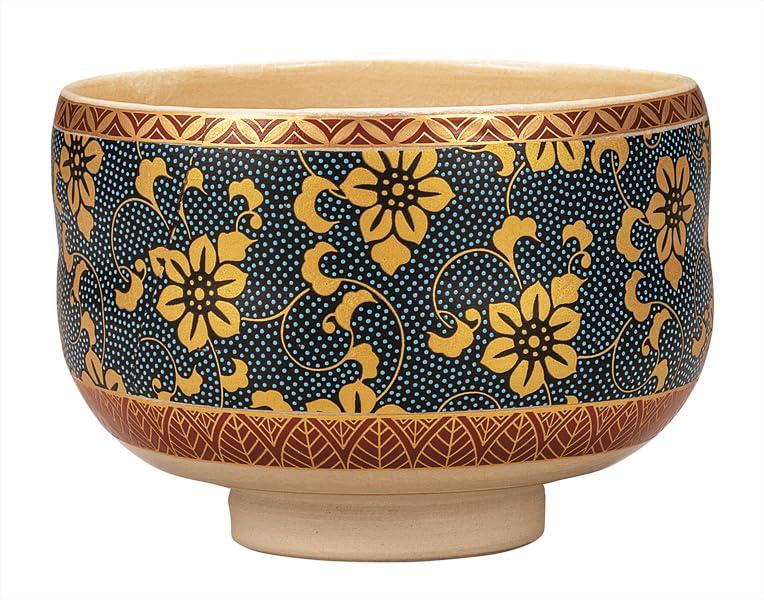 Kutani Ware Iwataya Matcha Bowl Blue Grain Tessen - K9-879