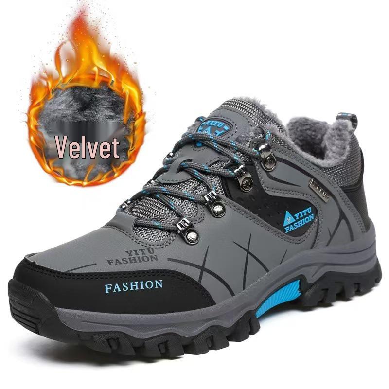 Men's Waterproof Winter Hiking Boots with Fleece Lining, Non-Slip, Wear-Resistant, Durable Outdoor Shoes for Construction and Labor Protection.