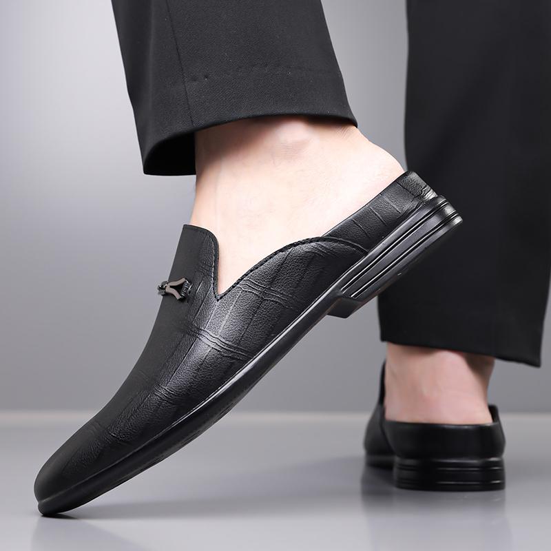 Premium Pointed Toe Dress Open Back Loafers Large Size 47-48 Leather Mules Half Shoes Man Office Business Shoes Slip-on Comfort