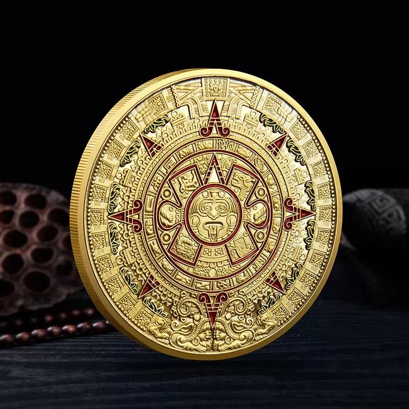 Moneta Souvenir Messico Calendario Maya Azteco Arte Profezia Cultura Monete d'Oro Collezionismo