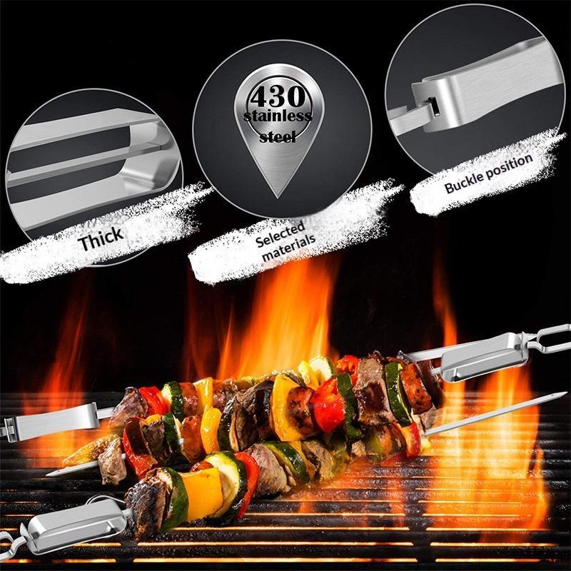 1Pcs Kabob Skewers For Grilling Stainless Steel Flat Bbq Skewers With Quick Release Metal Sliding Handle