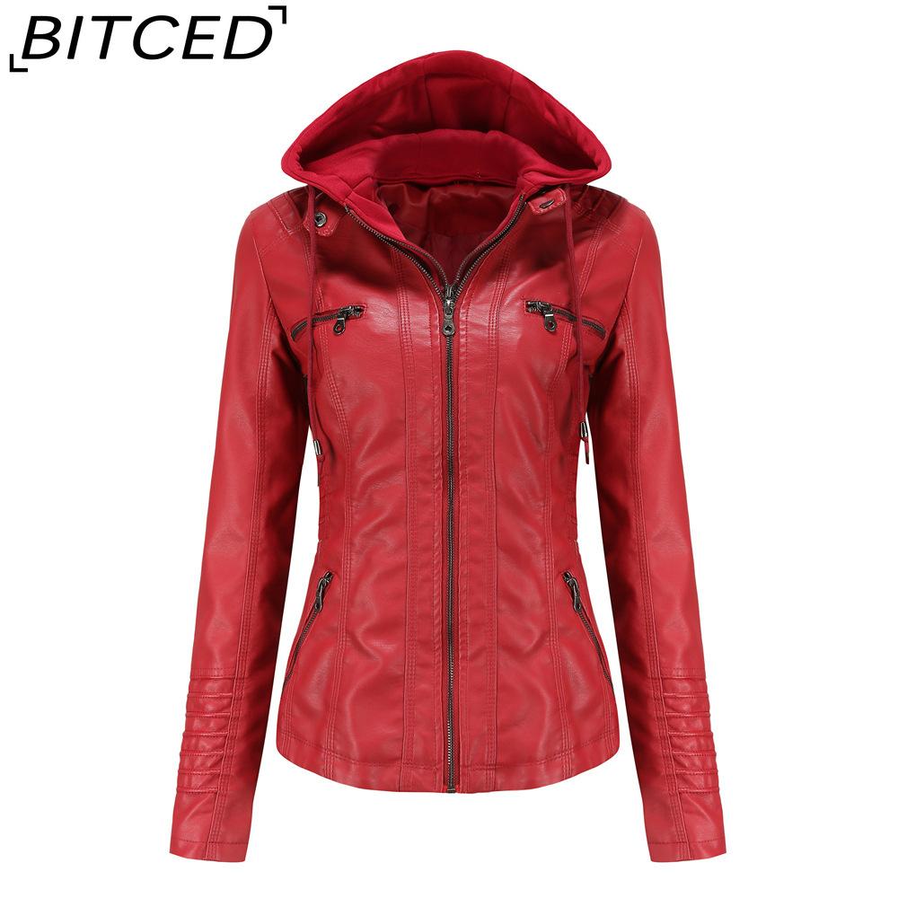 BITCED Hooded Leather Jacket Two-Piece Set with Detachable Lining Plus Size Leather Jacket for Women Spring/Autumn Outerwear
