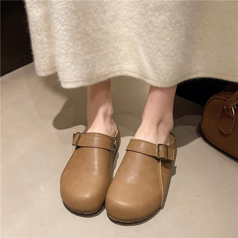 Low Slippers Platform Shoes Slides Cover Toe Loafers Slipers Women Pink 2025 Rubber PU Hoof Heels Fabric Rome Spring