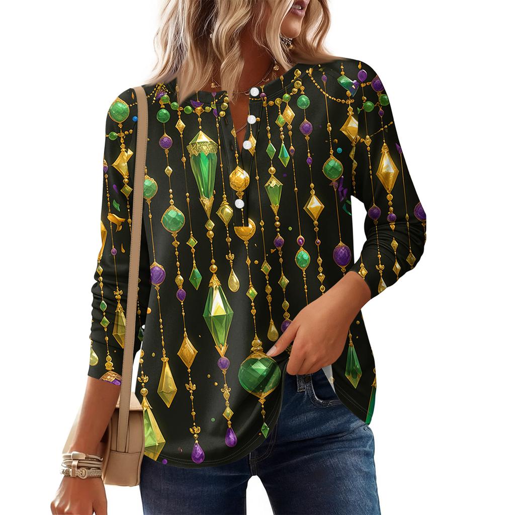 Women's Fashionable Loose Long Sleeved Carnival Printed Casual Top