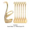 Stainless Steel Swan Base Holder with 3 Dessert Forks Coffee Spoons Set Tableware Home Decor Swan Base Holder Fruit Forks Set