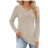 Women S Casual Solid Color V Neck Button Long Sleeve Top