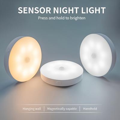 3pcs Modern Motion Sensor Nightlights - Dimmable 8-LED, USB Rechargeable, Polished Finish, Freestanding/Wall Mount Options for B