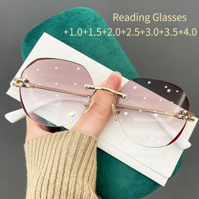 Rimless Glasses Women Retro Anti-blue Light Computer Eyeglasses Transparent Clear Lens Vintage Metal Polygon Spectacle