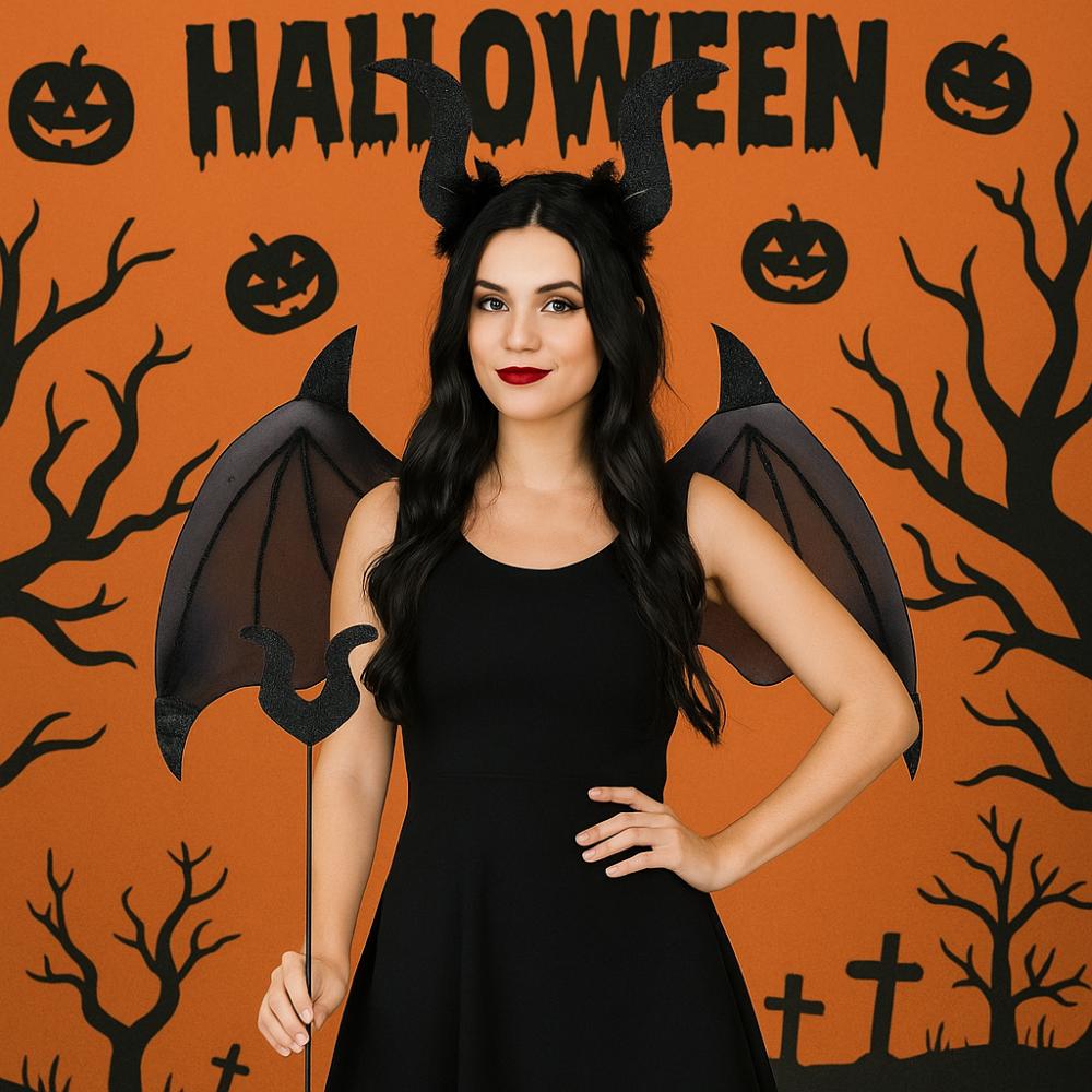 3Pcs/Set Bat Wings with Tail Halloween Cosplay Props Funny Demon Wings Set Adult/kids