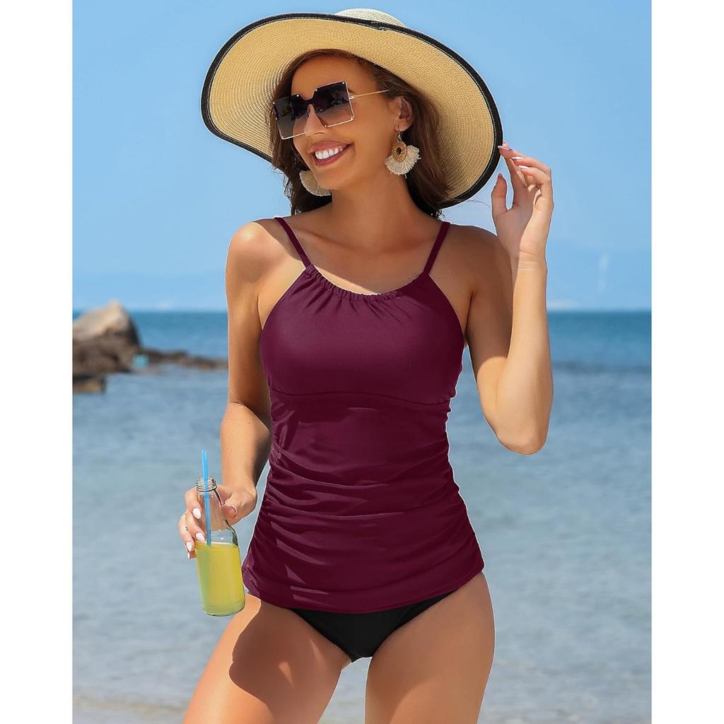 CHARMLEAKS Dámské tílka topy plavek s vysokým výstřihem Slim Fit Ruched plavky pouze UPF50+