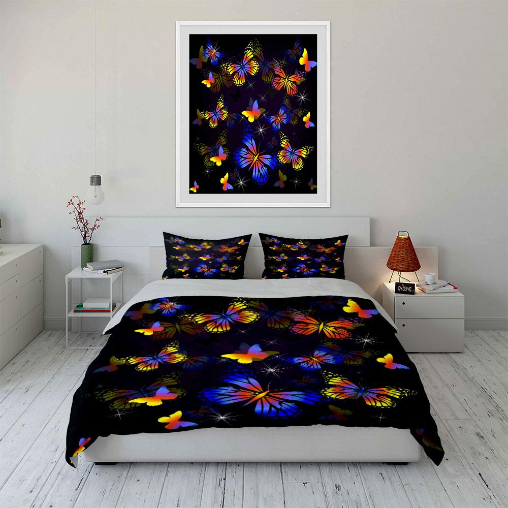 Colorful Butterfly Themed Decor Set  Kid'S And Adults' Bedroom Decor, Exquisite Three-Piece Bedding Set Gift