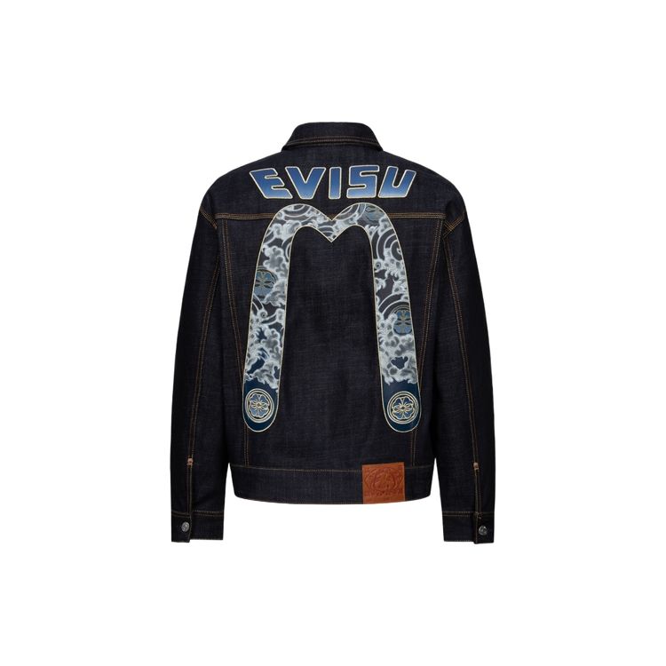 Evisu Aw23 Cloud And Family Flower Pattern Big M Print Oversized Denim Jacket Men outerwear Denim-Blue 2EAHTM3DJ7007LFCS