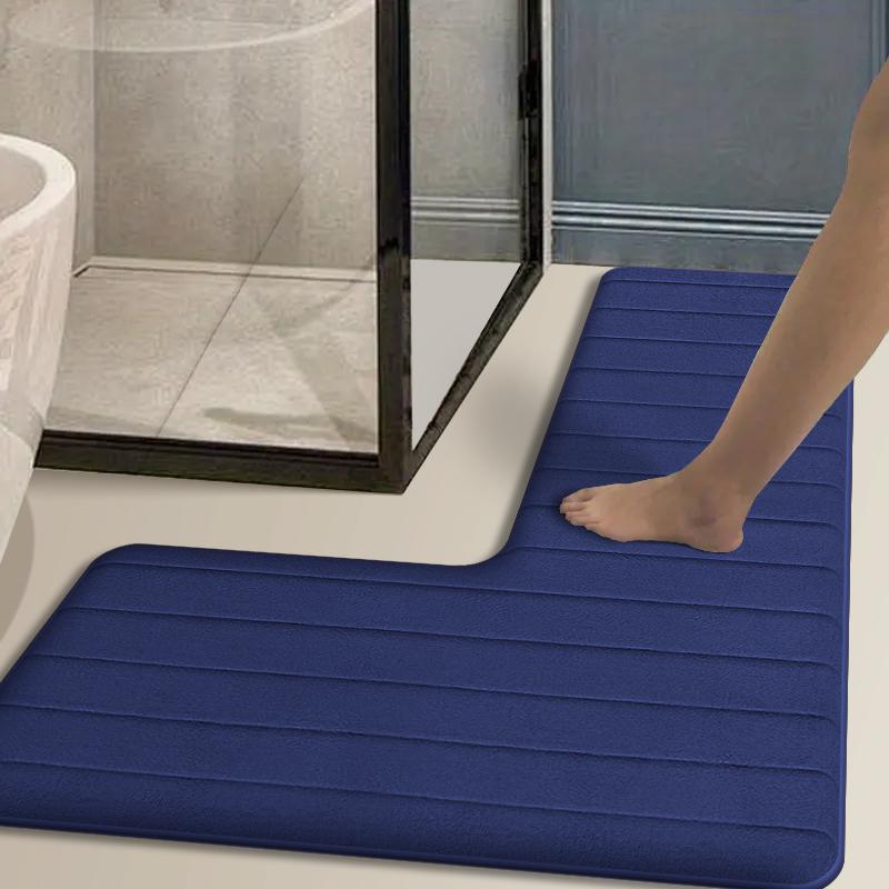 Simple L-shaped Long Stripes Kitchen Floor Mat Flannel Absorbent Cushion Home Non-slip Corner Carpet Door Mat