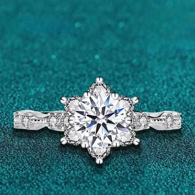5ct Moissanite Ring for Women Flower Diamond 925 Sterling Silver with GRA18K Gold Plated Wedding Promise Bridal Band