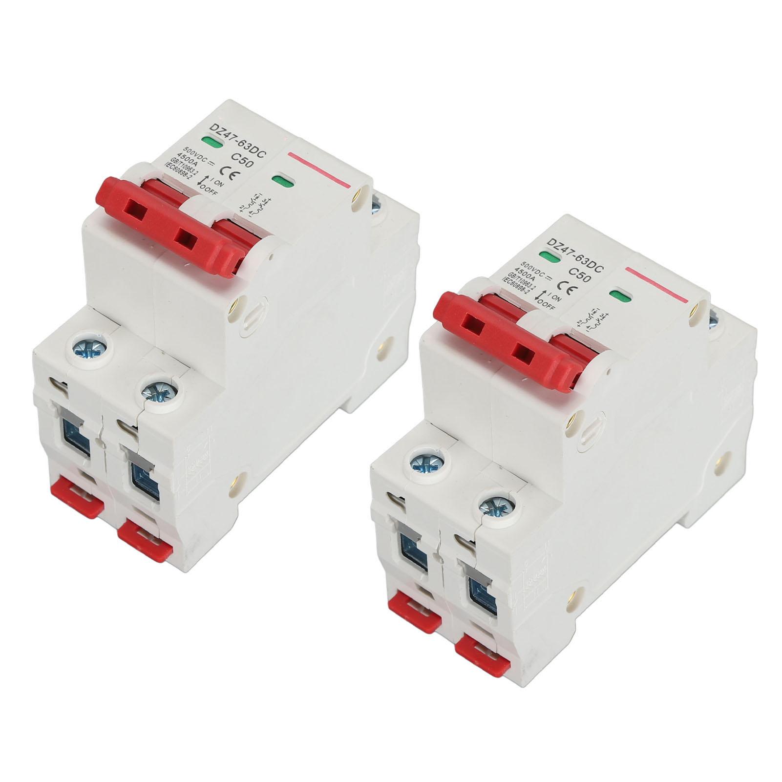 

2PCS DC Circuit Breaker DIN Rail Mounting 2P 50A 500V Protection Air Switch for Solar PV System