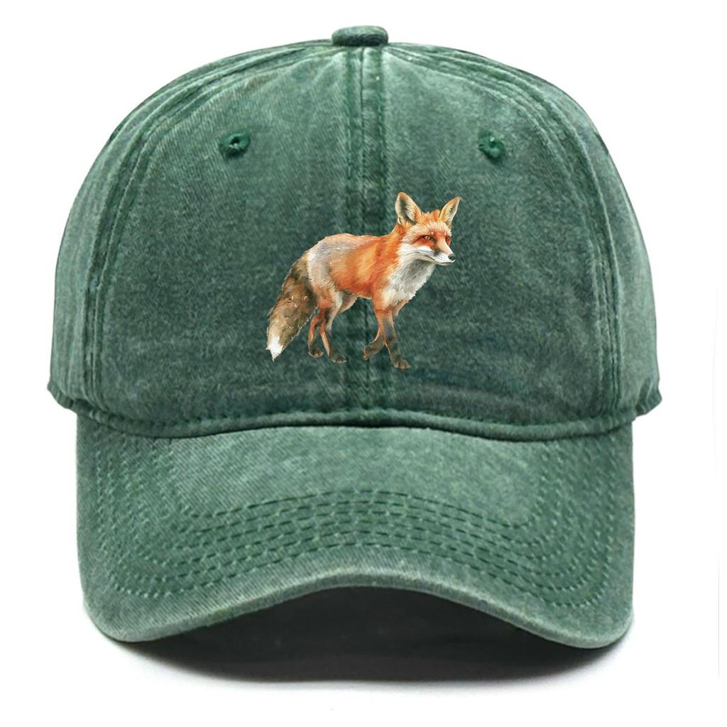 Lifelike Fox Print Snapback Sun Hat, Animal Dad Hat Sun Protection Distressed Vintage-Inspired Washed Adjustable Baseball Cap