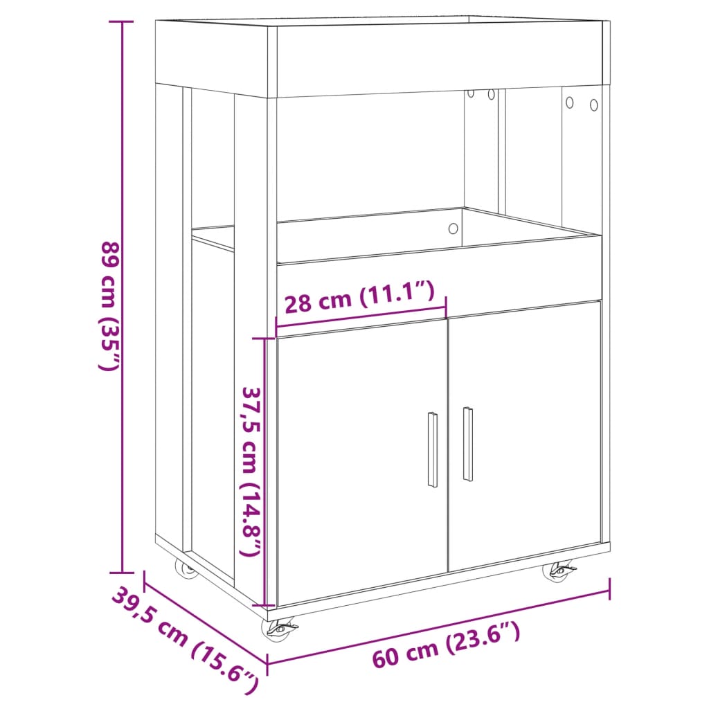 Bar Cart Concrete Gray 60 X 39.5 X 89 Cm Engineered Wood