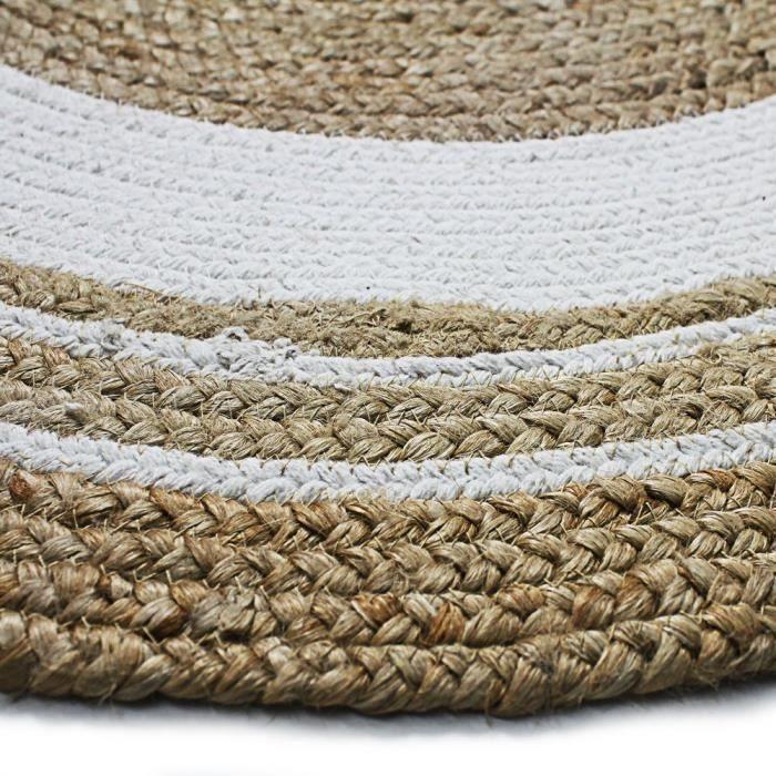 Funny Jute - Tapis Salon ou Chambre en Jute naturel rond diamètre 90 cm Ø - Blanc