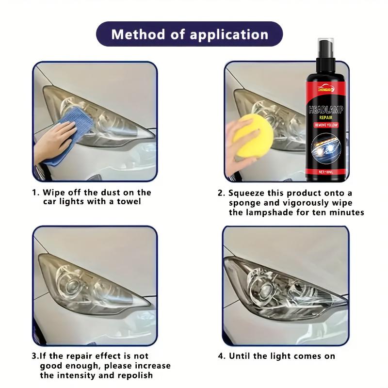 100ml Headlight Repair Spray, Innovative Car Headlight Repair Kit, Easily Solves the Problem of Oxidation and Yellowing, Restores the Shine of the