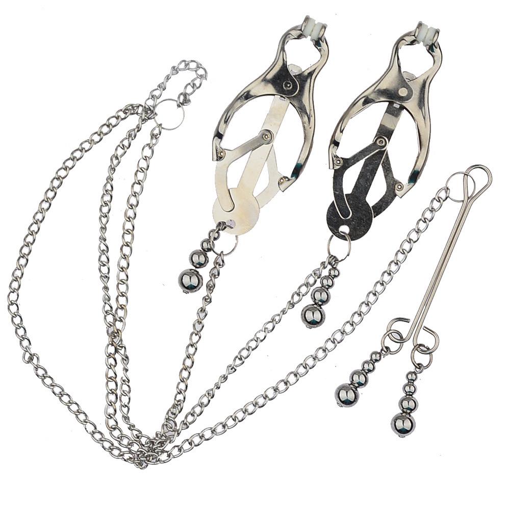 Adult Sex Toys Sex Toy Sexy Nipple Clamp Zhen Butterfly Bead Curtain Labia Clip Three-Head Butterfly Gold