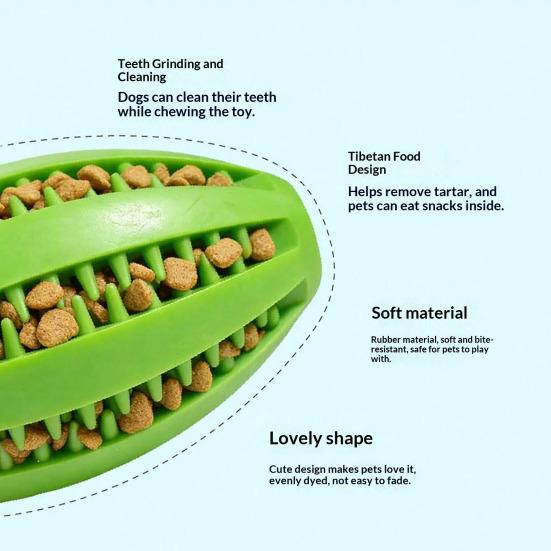 Pet Chew Toy Food Leakage Puzzle Slow Feeder Rugby Shape Natural Rubber Bite-Resistant Clean Teeth Massage Gums Dog Toy