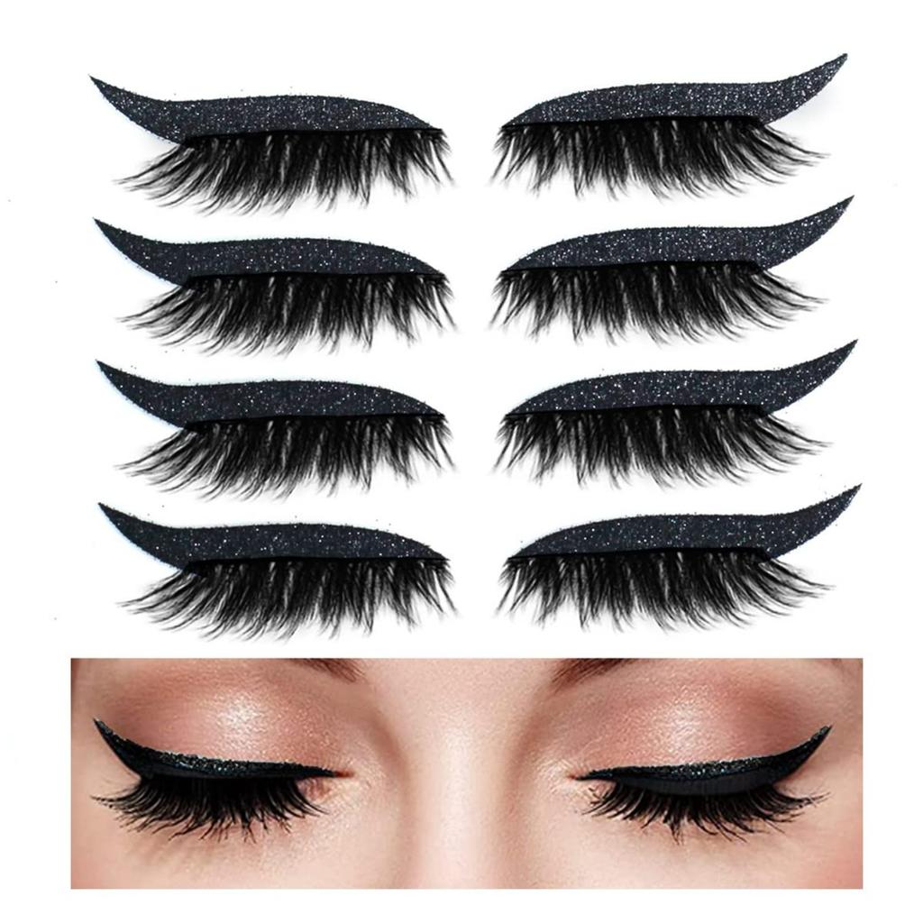 Wiederverwendbare Wimpern & Eyeliner-Sticker - Natürliche & Wasserdichte Make-up-Sticker Sofort für Frauen 4 Paar