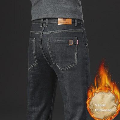 Men's Winter Lambskin-Lined Loose Straight Jeans - Thick Warm Casual Pants