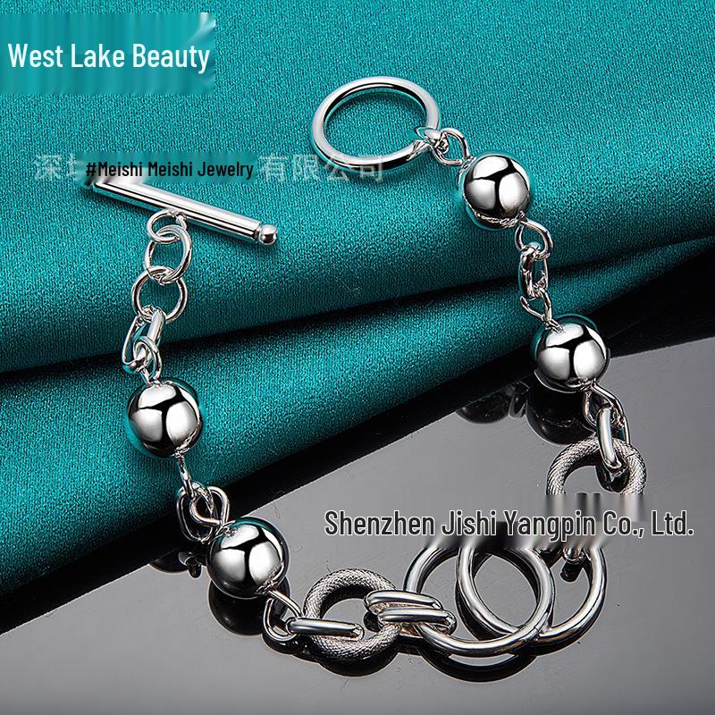 West Lake Beauty Women's Silver Smooth Bead Bracelet