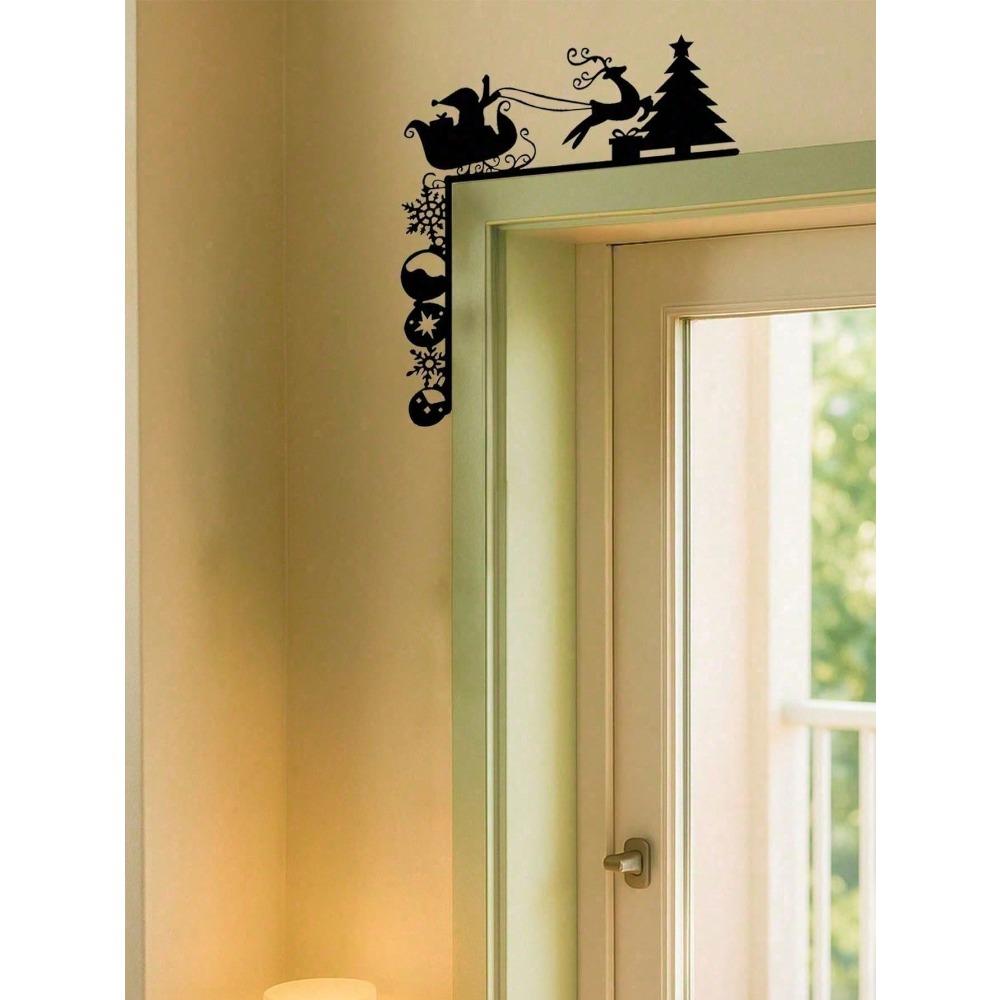Wrought Iron Christmas Sleigh Wall Art, Metal Winter Home Decor, Seasonal Holiday Ornament for Door Frame Window, Cozy Rustic Snowy Village Decoration