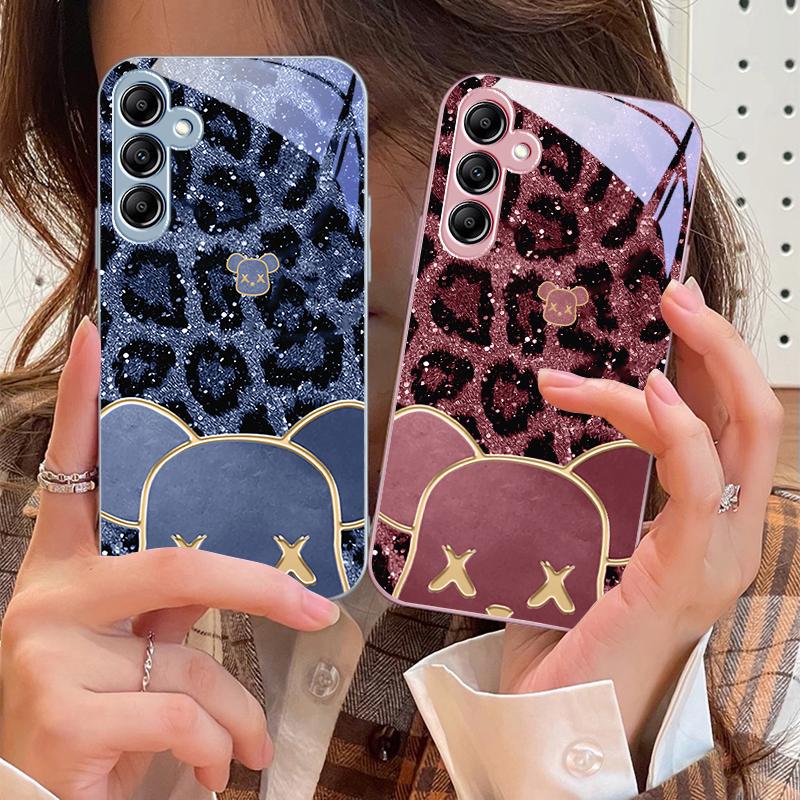 Leopard Striped Tide Bear For Samsung Galaxy A14 4G 20 30 52 20S 21S 22 A32 33 34 42 50 51 53 54 70 71 72 73 5G Glass Phone Case