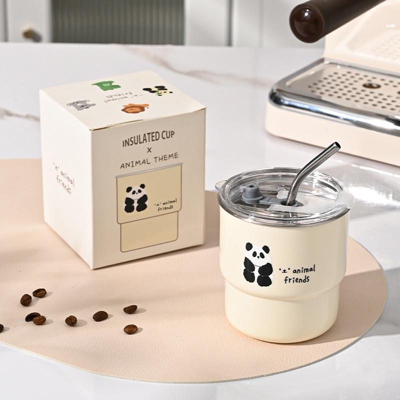 Cartoon Panda 304 Stainless Steel Coffee Cup With Cover Travel Originality Thermal Mug Leak-Proof Thermos Tea Bottle