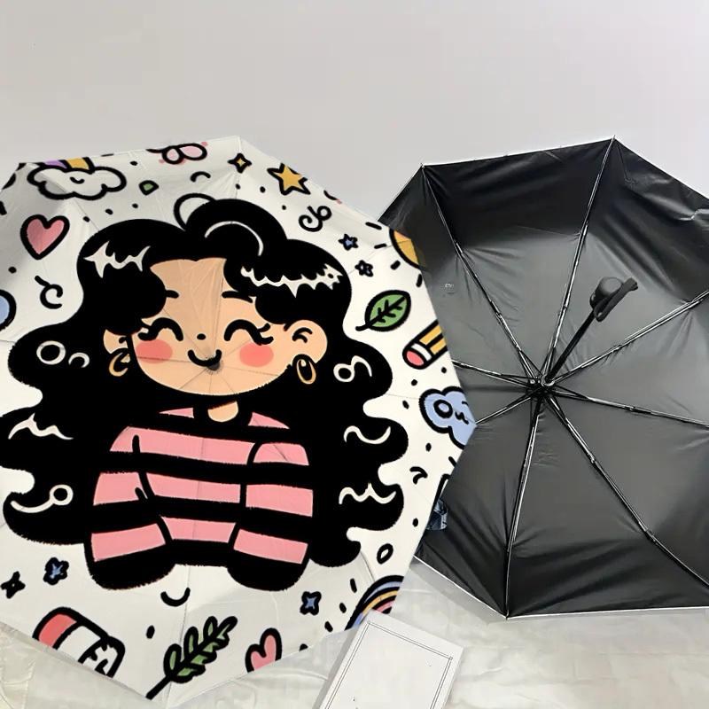 Rainbow Dreams: Cute Cartoon Character Umbrella Auto-Open/Close, Lightweight & Durable, Ideal Travel Accessory and Gift 154