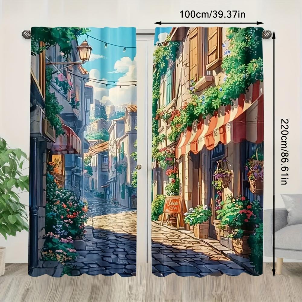 Bohemian Floral Mediterranean Street View Curtains Drapes Waterproof Window Treatment Tapestry Art Polyester Material