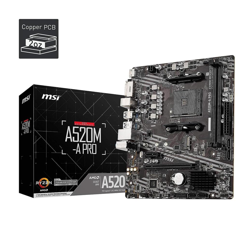 MSI PRO AMD AM4 DDR4 PCIe SATA Dual USB Gen 1 A520M-A ???????????? 4.0 6Gb/s M.2 3.2 DVI/HDMI Micro-ATX