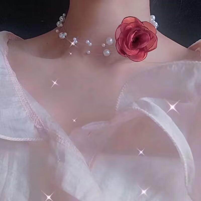 French Romantic Black And White Choker Flower Pearl Necklace Female Summer Collarbone Chain Fairy Neck Chain Year