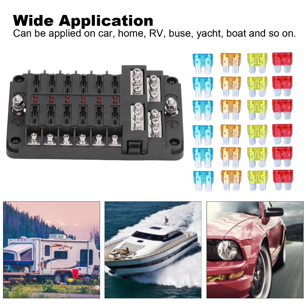 Universal 12 Way Fuseing Box Holder Waterproof Cover LED Indicator Box Holder Fuseing Block Marine