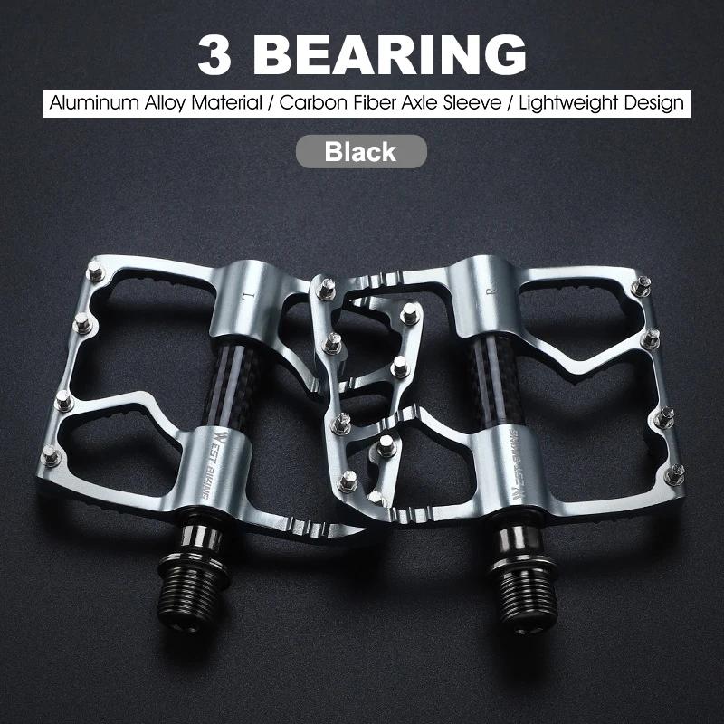 WEST BIKING Carbon Fiber Tube Bicycle Pedals MTB BMX Road Bike Cycling Footrest Lightweight CNC Aluminum Alloy 3 Bearings Pedal