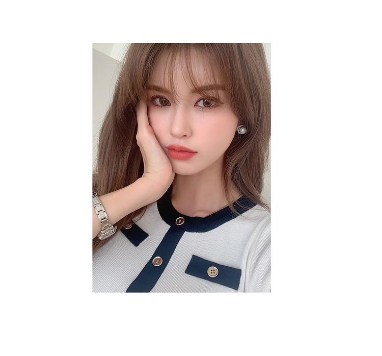 Korean Style Women's Round Neck Short Sleeve Knit Dress with Nail Button Color Blocking, Summer 2026 Bodycon Dress 6093.