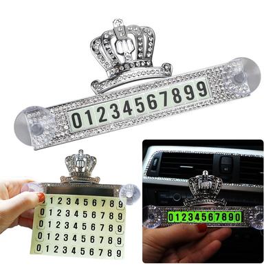 Bling Diamond Crown Car Styling Temporary Parking Sign Metal Trending  Phone Number Parking Card Luminous Digital Ornament