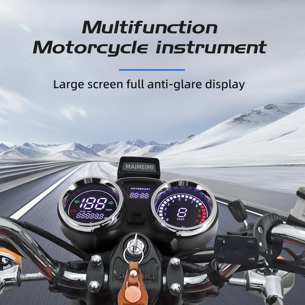 Universal LCD Digital Motorcycle Speedometer Tacho Gauge Motor Speed Gauge Tachometer RPM Meter Fuel Gauge For GN125 12V GAUA