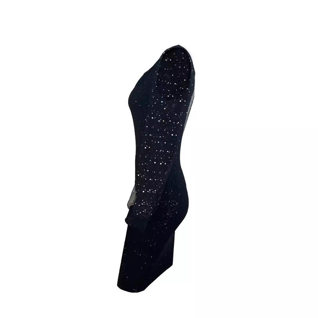 2024 Elegant V-neck Mesh Sleeve Bodycon Evening Dress